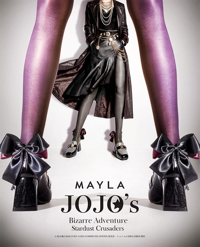 คอลเลกชันรองเท้าส้นสูง MAYLA x JoJo's Bizarre Adventure: Stardust Crusaders ดีไซน์ตัวละคร Jotaro, Kakyoin, Iggy และ DIO