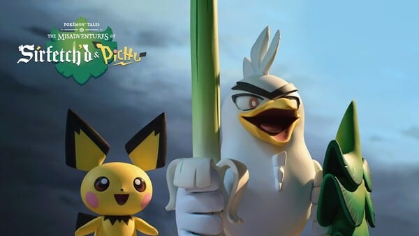 ภาพโปรโมตซีรีส์สต็อปโมชัน Pokémon Tales: The Misadventures of Sirfetch'd and Pichu โดย Aardman